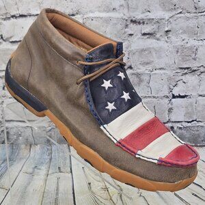 Twisted X Chukka Driving Moc Boots Men’s 11 M Brown Leather Patriotic Flag Stars